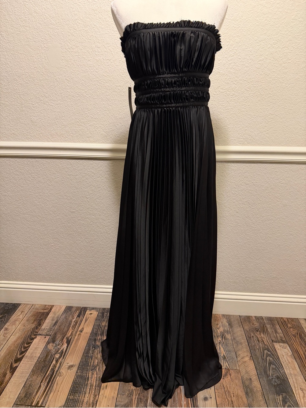 Anthropologie Black Strapless Pleated Maxi Gown